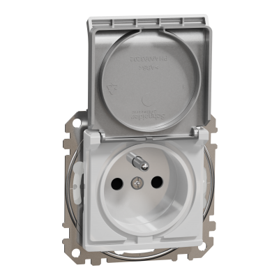 Sedna Design & Elements Gniazdo pojedyncze z uziemieniem z przesłonami IP44 srebrne aluminium SDD213013 SCHNEIDER (SDD213013)