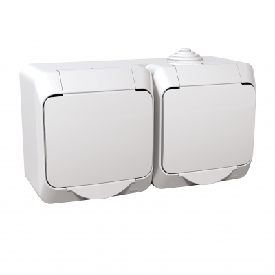 Cedar Plus gniazdo natynkowe podwójne z białą klapką IP44 biały WDE000522 SCHNEIDER (WDE000522)
