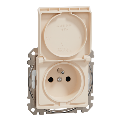 Sedna Design & Elements Gniazdo pojedyncze z uziemieniem z przesłonami zaciski bezgwintowe IP44 beżowy SDD212014 SCHNEIDER (SDD212014)