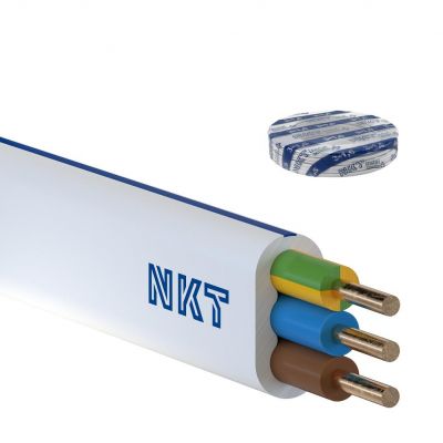 Przewód instalacyjny NKT instal PLUS YDYp żo 3x1,5mm2 biały 450/750V płaski /100m/ NKT (172152001C0100)