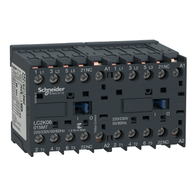 Układ nawrotny TeSys K [AC-3] 6A 3P 1R cewka 220/230VAC nóżki lutownicze LC2K06015M7 SCHNEIDER (LC2K06015M7)