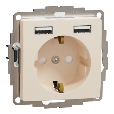 Sedna Design & Elements Gniazdo Schuko+podwójne gniazdo ładowania USB Typ A 2,4A beżowe SDD112052 SCHNEIDER (SDD112052)