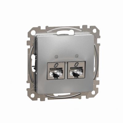 Sedna Design & Elements Gniazdo komputerowe podwójne RJ45 kat. 5e STP srebrne aluminium SDD113452S SCHNEIDER (SDD113452S)