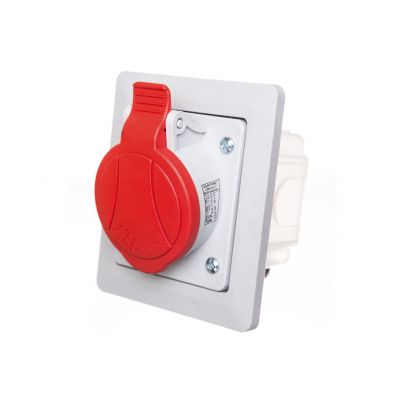 Gniazdo skośne podtynkowe z ramką 5P 16A 400V czerwone IP GSP 16/5 IP-44 921850 ELEKTROMET (921850)