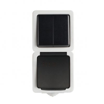 TEKNO Łącznik świecznikowy + gniazdo pionowe z ochroną styków śrubowe 10AX/16A 250V szare IP54 25362 KANLUX (25362)