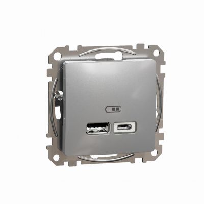 Sedna Design & Elements ładowarka USB Typ A+C 2,4A srebrne aluminium SDD113402 SCHNEIDER (SDD113402)