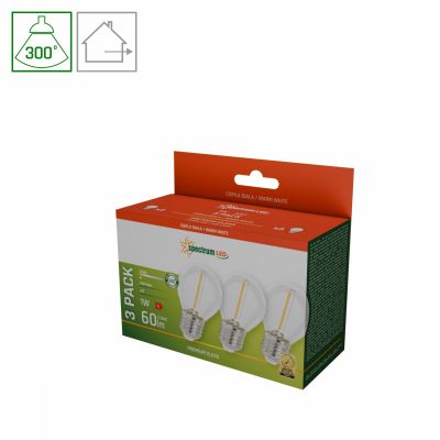 Żarówka LED KULKA E27 230V 1W COG ciepła biel CLEAR SPECTRUM 3-PACK (WOJ+14581_3PACK)