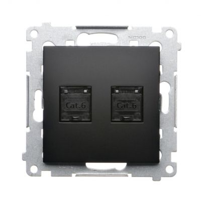 Simon 54 Gniazdo komputerowe podwójne RJ45 kat 6 z przesłoną przeciwkurzową czarny mat D62.01/49 KONTAKT (D62.01/49)