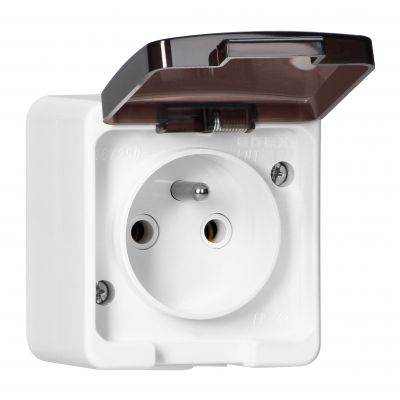 Gniazdo pojedyncze 2P+Z bryzgoodporne z klapką dymną IP44, SMART, biały (NT-16SL BIAŁY)
