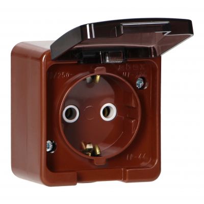 Gniazdo pojedyncze 2P+Z SCHUKO bryzgoodporne z klapką dymną IP44, SMART, brązowy (NT-17SL BRĄZOWY)