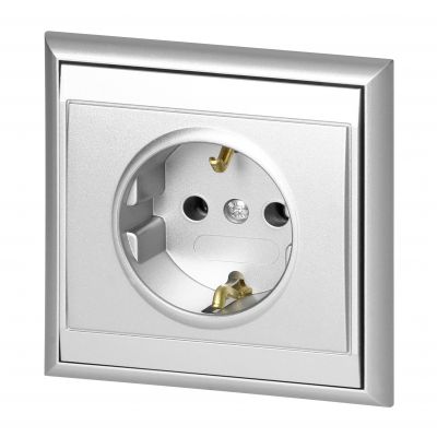 Gniazdo pojedyncze podtynkowe 2P+Z, Schuko Luna, 16A, 250V, PT-17L, srebrny (OR-OE-7605(GS)/G)
