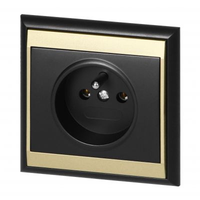 Gniazdo pojedyncze podtynkowe 2P+Z Luna, 16A, 250V, PT-16L, czarny/złoty (OR-OE-7605/BC)