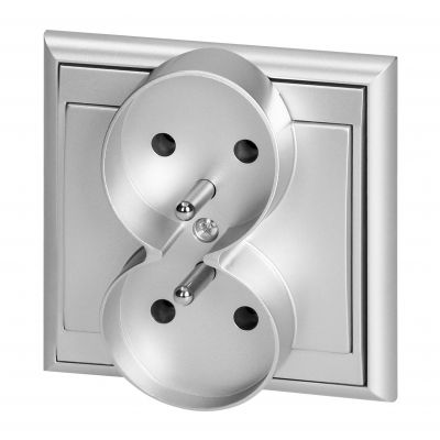 Gniazdo podwójne podtynkowe 2x2P+Z Luna, 16A, 250V, PT-6LR, srebrny (OR-OE-7606/G)