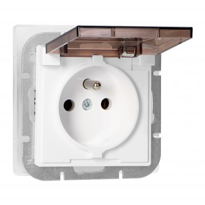 Gniazdo pojedyncze podtynkowe 2P+Z bryzgoszczelnie z klapką Pearl, 16A, 250V, PT-16PHL, biały (OR-OE-7705/WT)