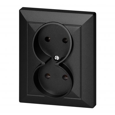 Gniazdo podwójne podtynkowe 2x2P Pearl, 16A, 250V, PT-5 P, czarny (OR-OE-7706/2P/B)