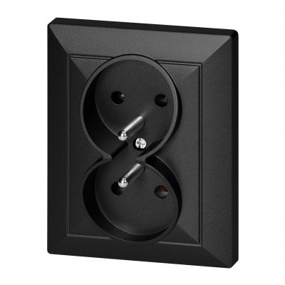 Gniazdo podwójne podtynkowe 2x2P+Z Pearl, 16A, 250V, PT-6 P, czarny (OR-OE-7706/K/B)