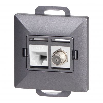 Gniazdo pojed. typu F + Gniazdo 1xRJ45 Cat6 Pearl, TV/F+RJ45/P, antracyt (OR-OE-7718/A)