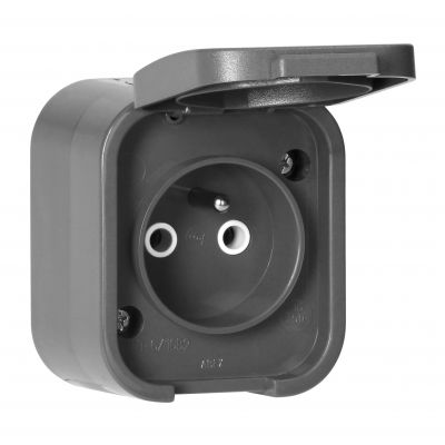 Gniazdo pojedyncze natynkowe 2P+Z, bryzgoszczelne z klapką B2, IP54, NT-16B2, szary (OR-OE-7805/G)