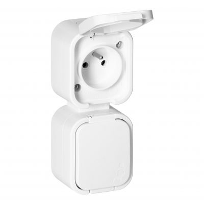 Gniazdo podwójne natynkowe 2x2P+Z, bryzgoszczelne z klapką, pionowe B2, IP54, NT-6B2/P, biały (OR-OE-7806/V/W)