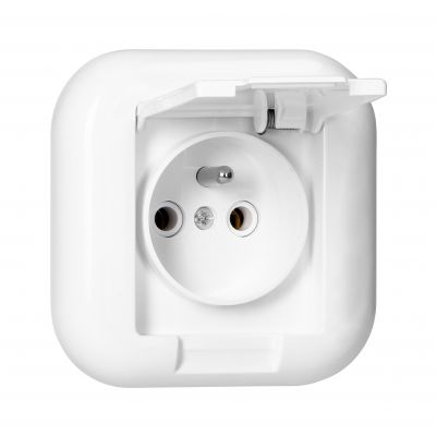 Gniazdo pojedyncze podtynkowe 2p+Z 16A, 250V z klapką w kolorze wyrobu, FAN, biały (PT-16FH BIAŁY)