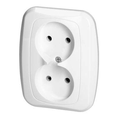 Gniazdo podwójne podtynkowe 2x2p 16A, 250V, ATUT, biały (PT-5A BIAŁY)