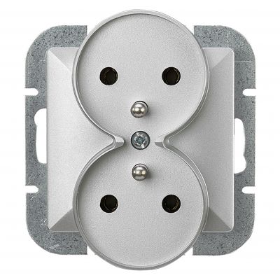 Gniazdo podwójne podtynkowe 2x2P+Z Pearl, 16A, 250V, PT-6 PR, srebrny (OR-OE-7706/G)