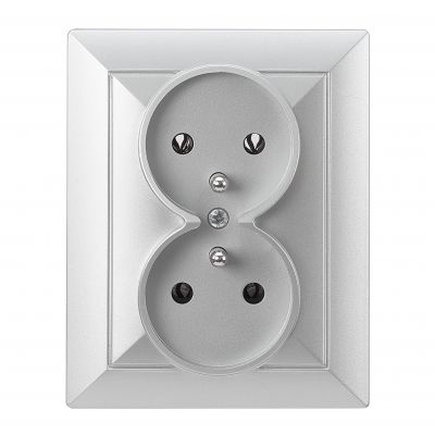 Gniazdo podwójne podtynkowe 2x2P+Z Pearl, 16A, 250V, PT-6 P, srebrny (OR-OE-7706/K/G)