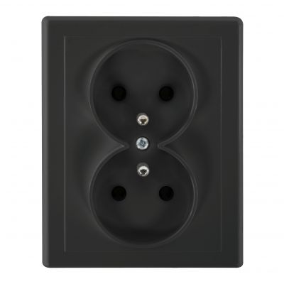 Gniazdo podwójne podtynkowe 2x2P+Z Malta, 16A, 250V, PT-6M, czarny mat (FMS-106/B)