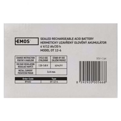 Akumulator AGM 6V 12Ah faston 4,7 B9682 EMOS (B9682)
