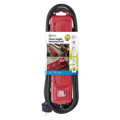 Przedłużacz z wyłącz. 4 gn, 3m 1,5mm, IP44 guma, czerwony P14131 EMOS (P14131)