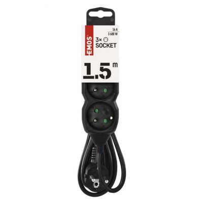 Przedłużacz 3 gniazda 1,5m czarny PC0311 EMOS (PC0311)