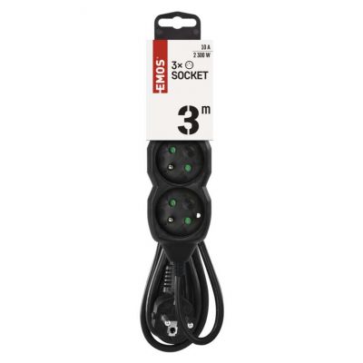 Przedłużacz 3 gniazda 3m czarny PC0313 EMOS (PC0313)