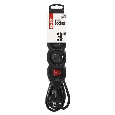 Przedłużacz z wyłącznikiem 3 gniazda 3m czarny PC1313 EMOS (PC1313)