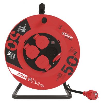 Przedłużacz zwijany gumowy - 4 gniazda, 3x1,5, 50m P084501 EMOS (P084501)