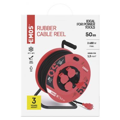 Przedłużacz zwijany gumowy - 4 gniazda, 3x1,5, 50m P084501 EMOS (P084501)