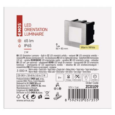 Orientacyjna oprawa LED, do wbudowania, kwadrat 1,5W WW IP65 ZC0109 EMOS (ZC0109)
