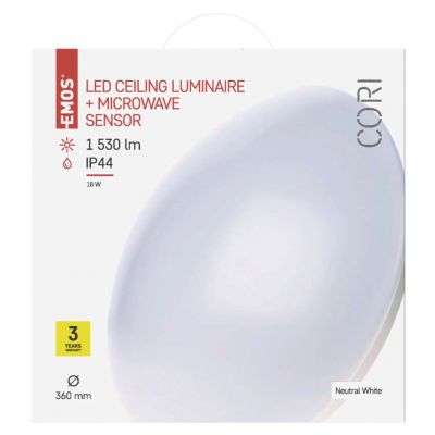 Oprawa LED okrągła CORI 18W MW czujnik ruchu IP44 neutral.b. ZM3412 EMOS (ZM3412)