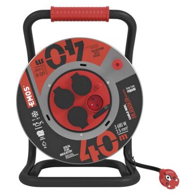 Przedłużacz zwijany guma/neopren 4 gniazda, 3x2,5, 40m metal P08440 EMOS (P08440)
