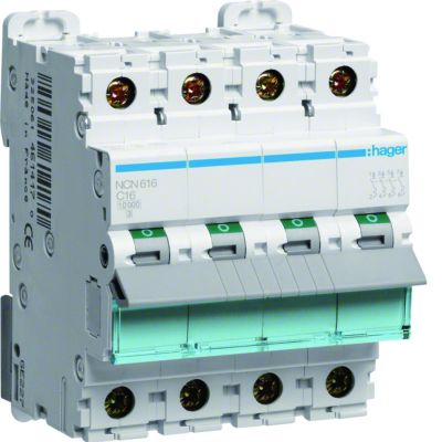 MCB Wyłącznik nadprądowy 10kA/15kA 3P+N C 16A NCN616 HAGER (NCN616)