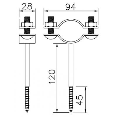 uchwyt mocujący – obejma fi 30-45 mm, z gwintem do ściany, L=12 cm, Fe/Zn12/C/T2 (AH28561)