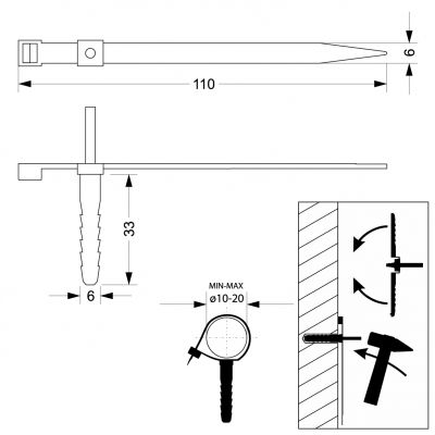Uchwyt szybkiego montażu z kołkiem fi6 USMPK-6 (50szt) 21.1 OPATÓWEK (21.1)