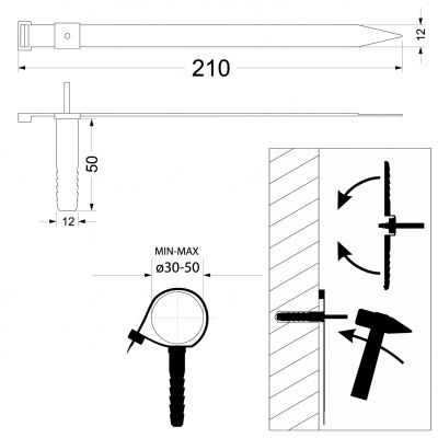 Uchwyt szybkiego montażu z kołkiem fi12 USMPK-12 (25szt) 21.4 OPATÓWEK (21.4)