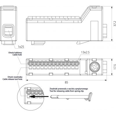 Blok rozdzielczy bezgwintowy TLC14N 1,5-2,5 /25 niebieski 49.1402 OPATÓWEK (49.1402)