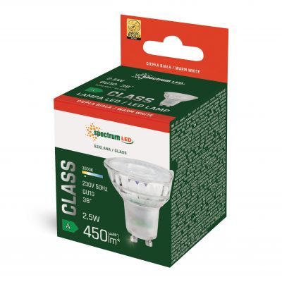 Zarówka LED GU10 2,5W  ciepła z soczewką szklana 38st  SPECTRUM (WOJ+14713)