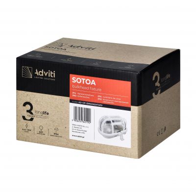 SOTOA, oprawa oświetleniowa, E27, max. 15W, IP54, klosz szklany, osłona plastikowa, biała (AD-OP-6562WE27SPP)