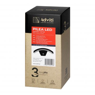 PILEA LED 9W, lampa ogrodowa z czujnikiem PIR, 700lm, IP54, 4000K, czarna (AD-OP-6572BLPMR4)