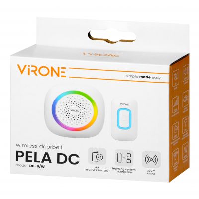 PELA DC dzwonek bezprzewodowy bateryjny learning system 60 dźwięków LED RGB 300m biały ORNO (DB-6/W)