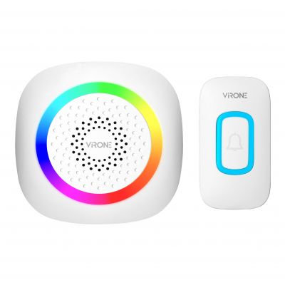 PELA DC dzwonek bezprzewodowy bateryjny learning system 60 dźwięków LED RGB 300m biały ORNO (DB-6/W)