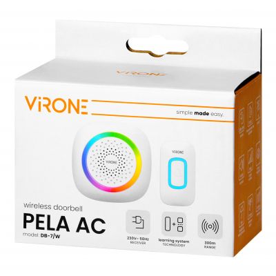 PELA AC, dzwonek bezprzewodowy sieciowy, learning system, 60 dźwięków, LED RGB, 300m, biały (DB-7/W)