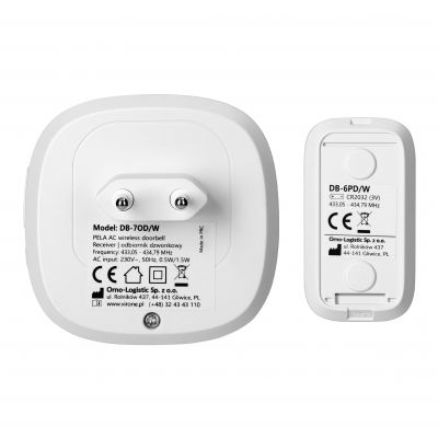 PELA AC, dzwonek bezprzewodowy sieciowy, learning system, 60 dźwięków, LED RGB, 300m, biały (DB-7/W)